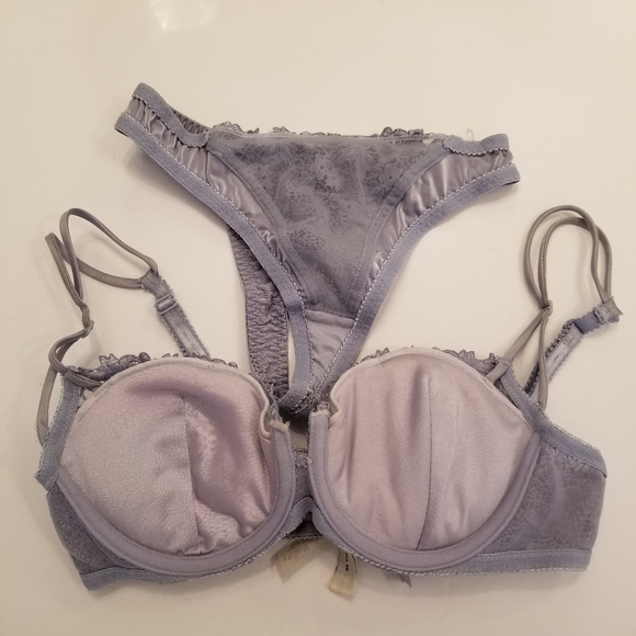 #914BG NWOT Authentic 32C Felina Lingerie Blue Lace Padded Bra, Matching S Thong - Picture 8 of 12